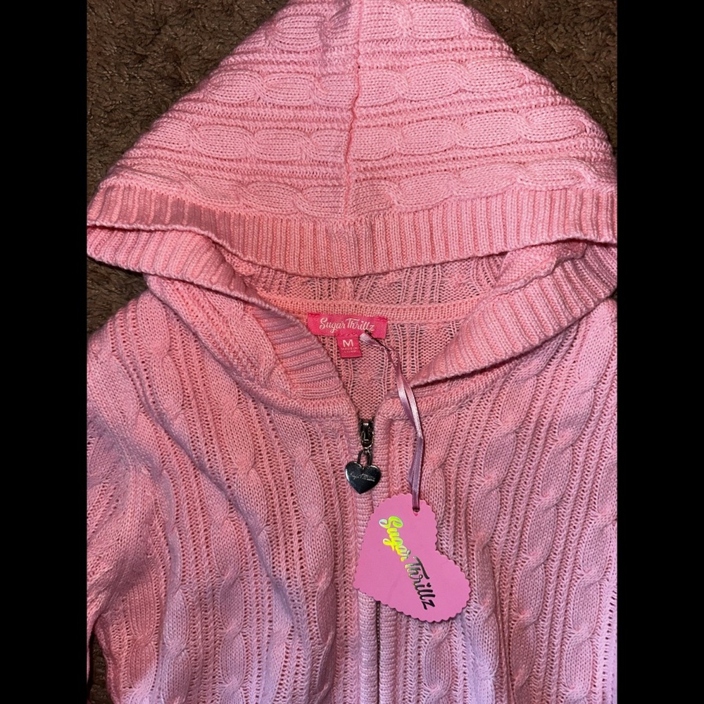 Sugar Thrillz Dolls Kill Pink Knit Jacket & Flare Pants SET S NWT - Picture 3 of 9